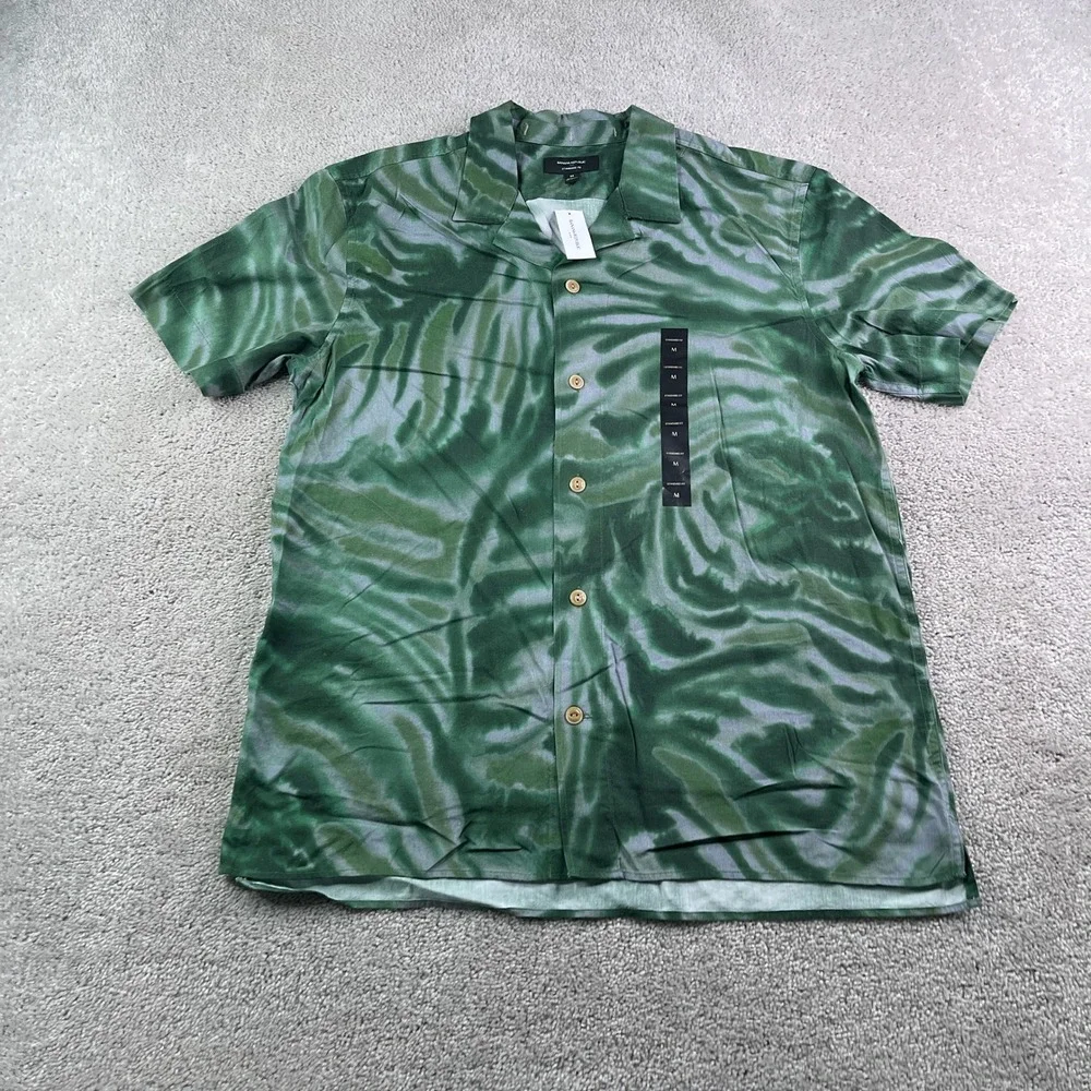 NEW Banana Republic Shirt Mens Medium Green Tie Dye Botanica Camp Loop Collar
